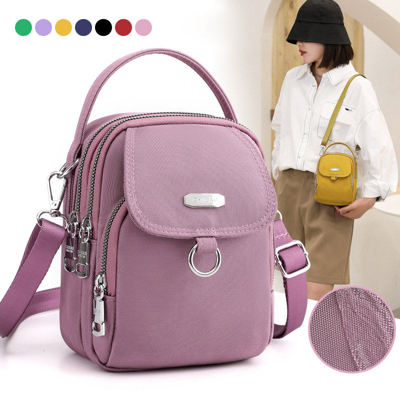 Unisex waterproof crossbody messenger bag with multiple pockets, black nylon, for travel & daily use