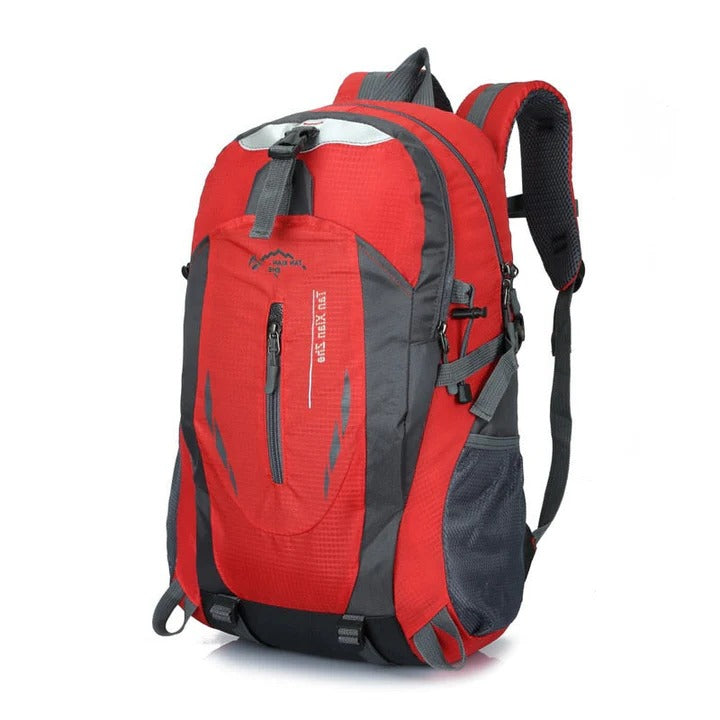 Unisex waterproof nylon backpack, lightweight & durable, shown with comfortable straps, ideal for travel and outdoor use.