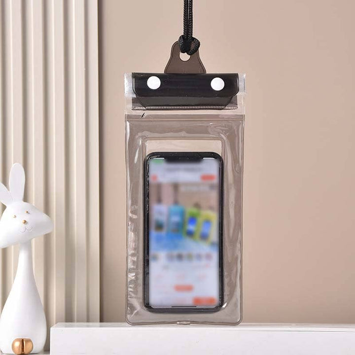 Lightweight waterproof phone accessory for travel and aquatic sports, black lanyard