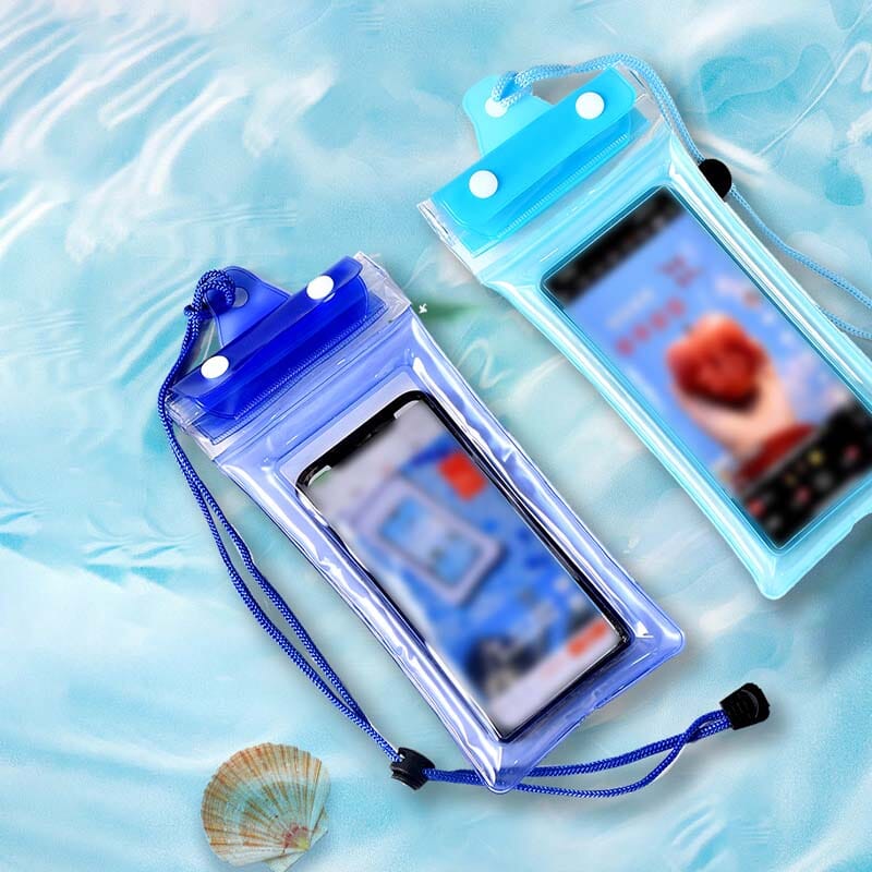 Universal waterproof phone bag with secure snap lock and neck strap for swimming