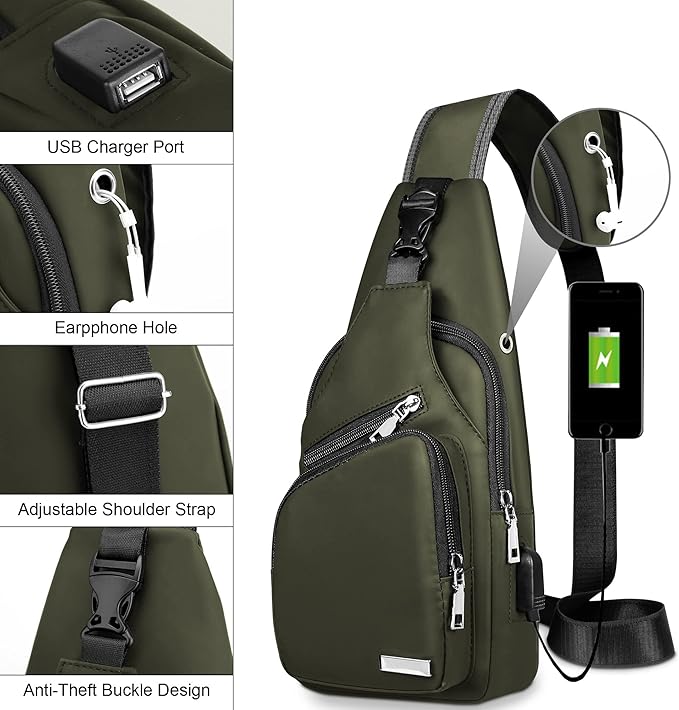 Slim profile waterproof sling bag, compact crossbody design for men & women's daily carry.