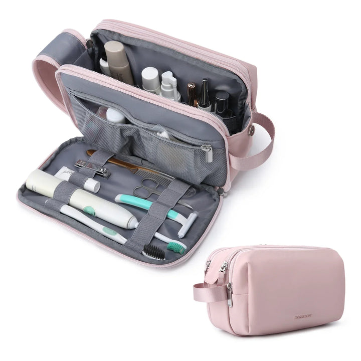 Unisex waterproof toiletry bag, ideal for travel & gym organization. Lightweight & durable.