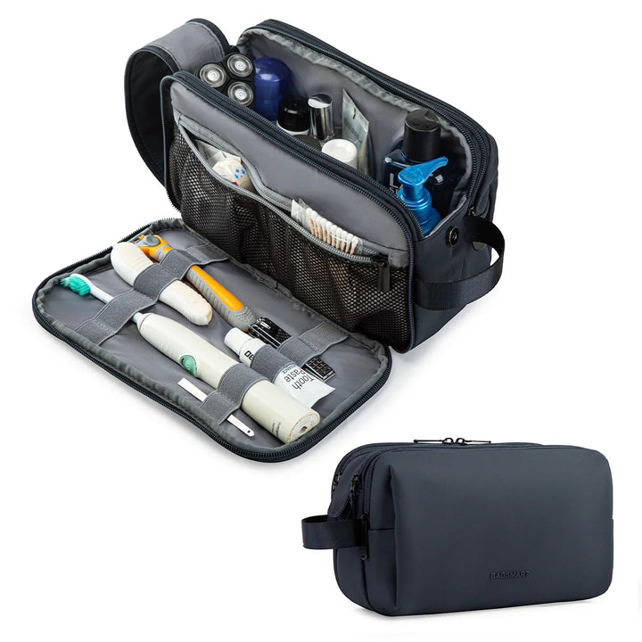 Compact travel makeup organizer, ideal for fitting neatly into luggage or a carry-on.