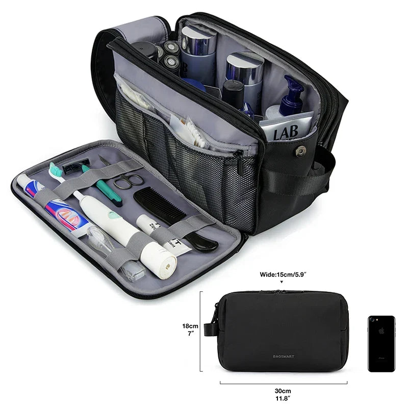 Stylish unisex travel bag for toiletries, great for vacations, business trips & gym use.