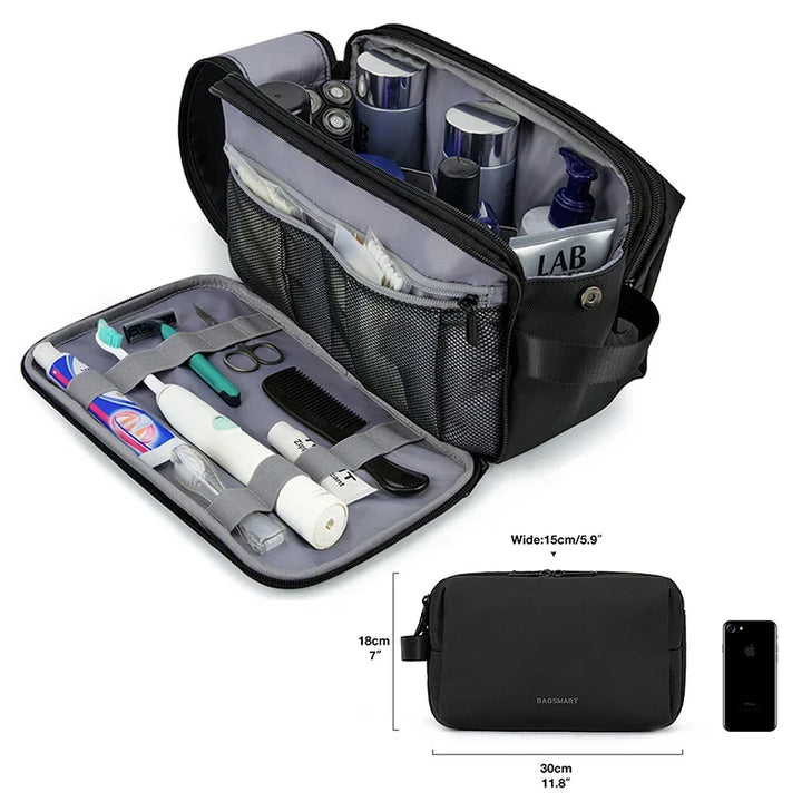 Stylish unisex travel bag for toiletries, great for vacations, business trips & gym use.