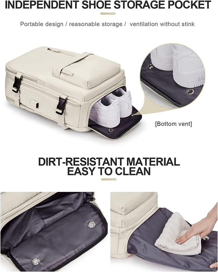 Detail of the external USB charging port on a waterproof travel backpack, ready for on-the-go device charging.