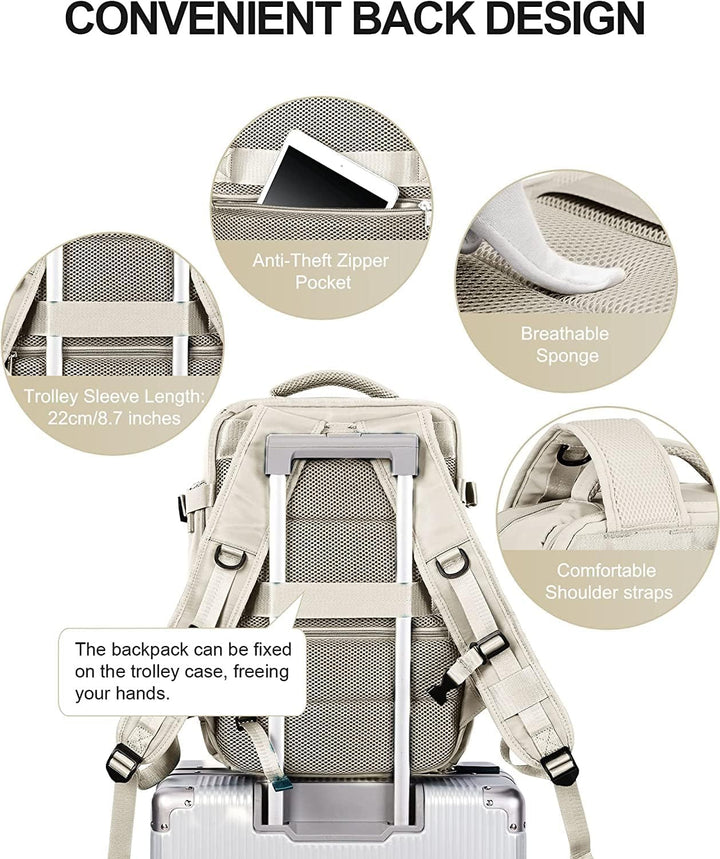 Clear view of the dedicated ventilated shoe compartment in a waterproof travel backpack, keeping items separate.