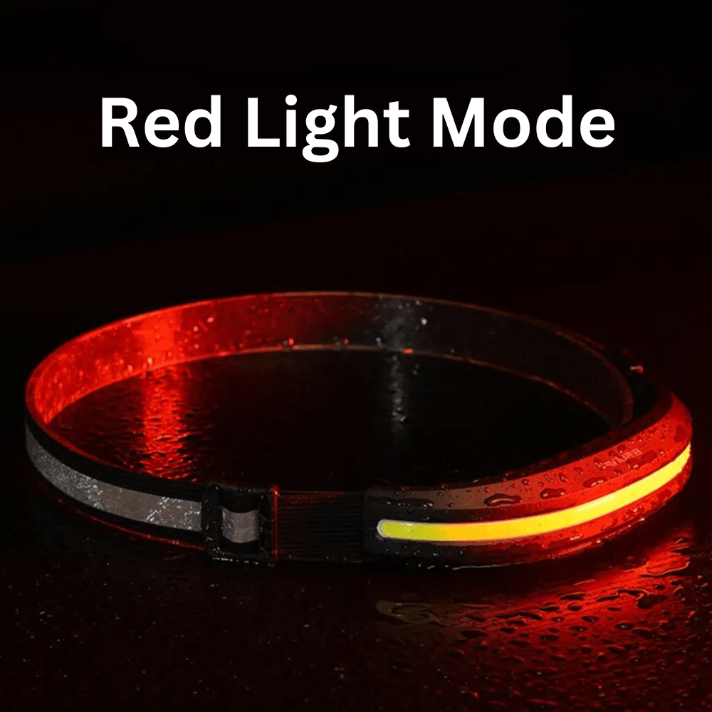 Waterproof rechargeable headlamp illuminates trails for hands-free camping, hiking, and night running.