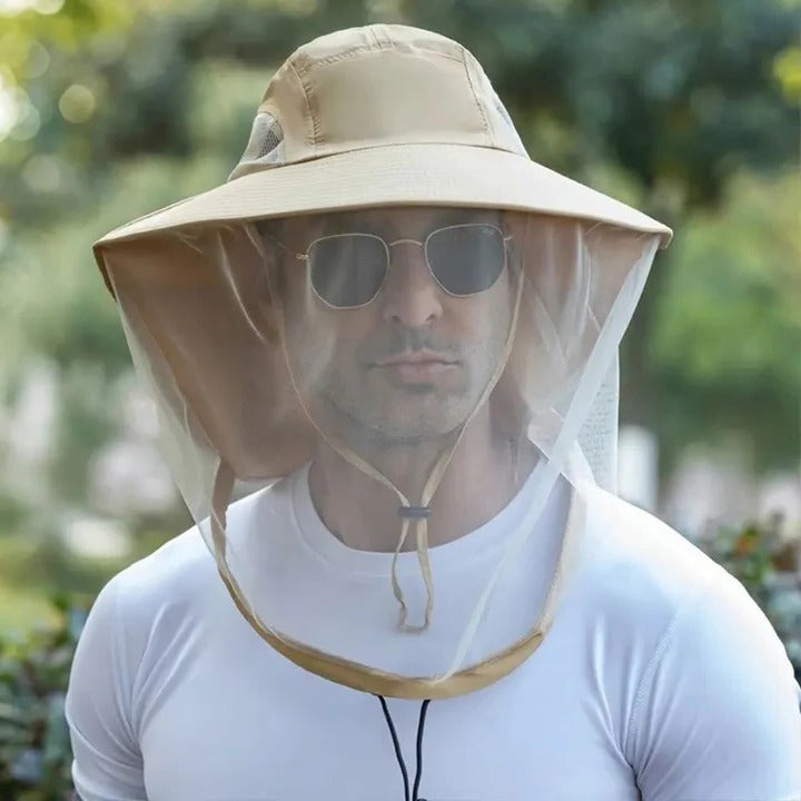 Full coverage outdoor sun hat for men/women, features wide brim, detachable neck flap & face cover, UV protection.