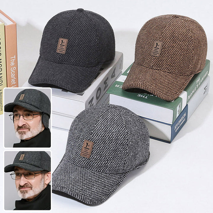 Close-up of the interior lining of a unisex winter baseball cap, black, showcasing soft material for warmth