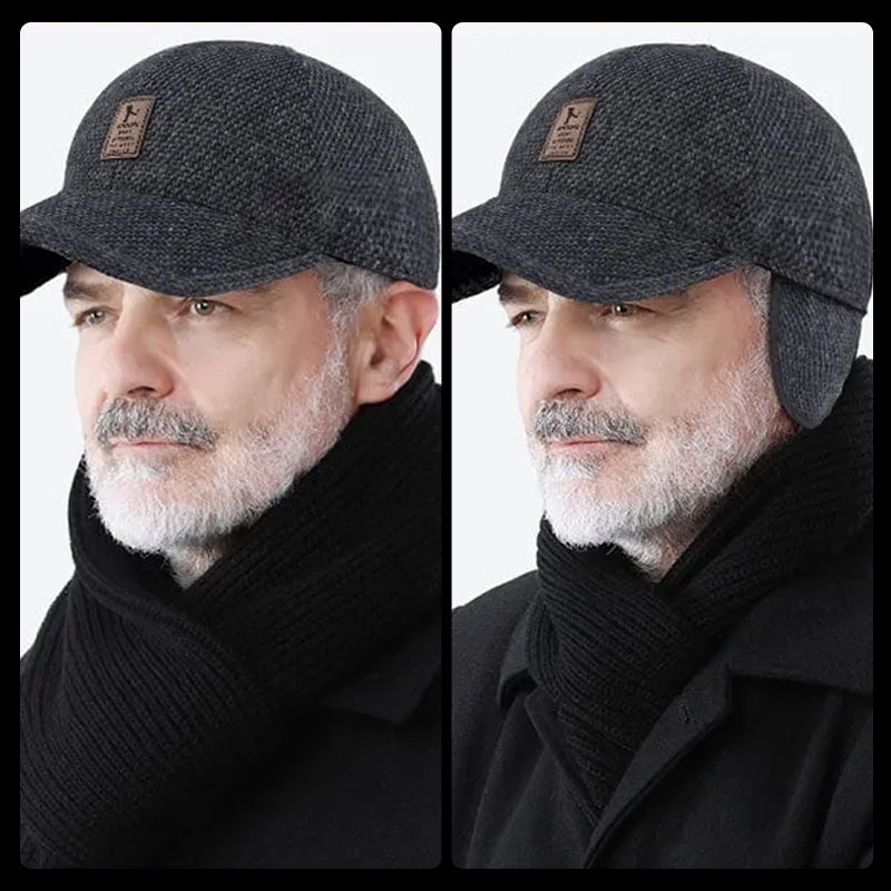 Unisex winter baseball cap with ear flaps tied up, khaki, suitable for various outdoor sports, fashion hat