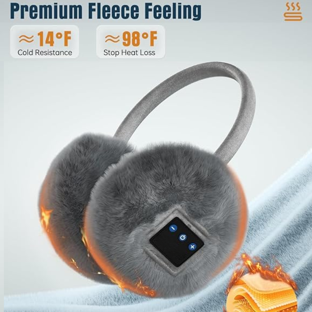 Pair of CozyGrooves unisex Bluetooth ear warmers, black, for winter music, hands-free calls & warmth.