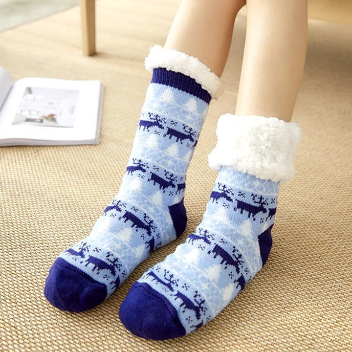 Unisex comfort socks: fleece-lined, anti-slip, navy blue, ideal for home and relaxation.