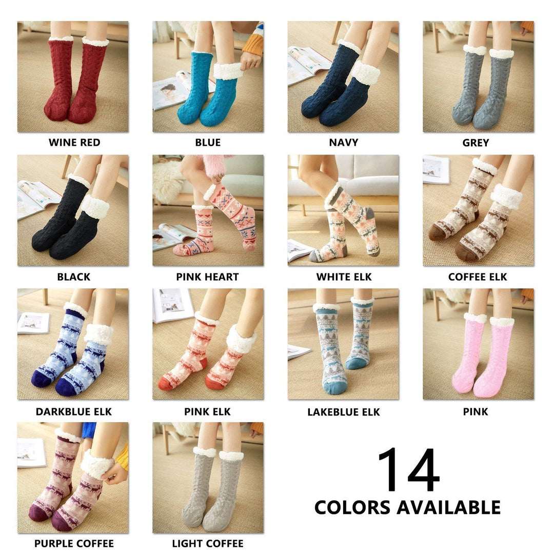Soft unisex slipper socks with warm fleece lining, purple, anti-skid sole, perfect home wear.