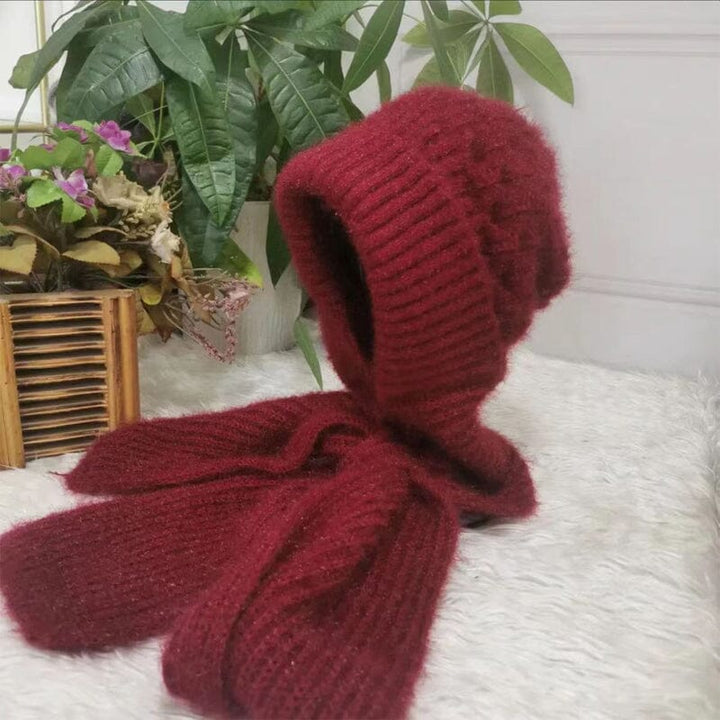 Unisex knit hooded scarf in a two-tone gray, offering windproof ear protection for various winter outdoor activities.