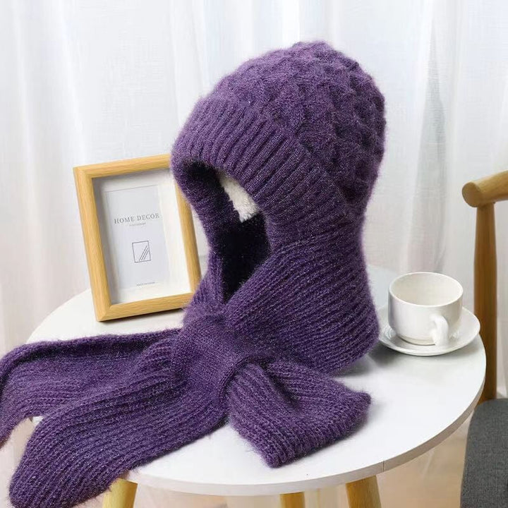 Unisex knit hooded scarf, warm and windproof, in a classic navy, with ear protection for extreme cold.