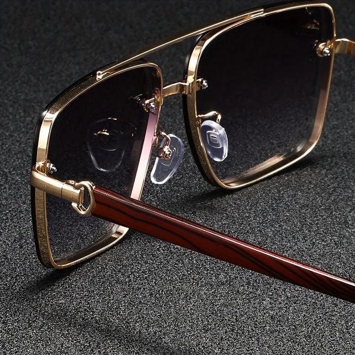 Close-up of Unisex Wood-Inspired UV400 Sunglasses frame, highlighting the unique wood-look texture