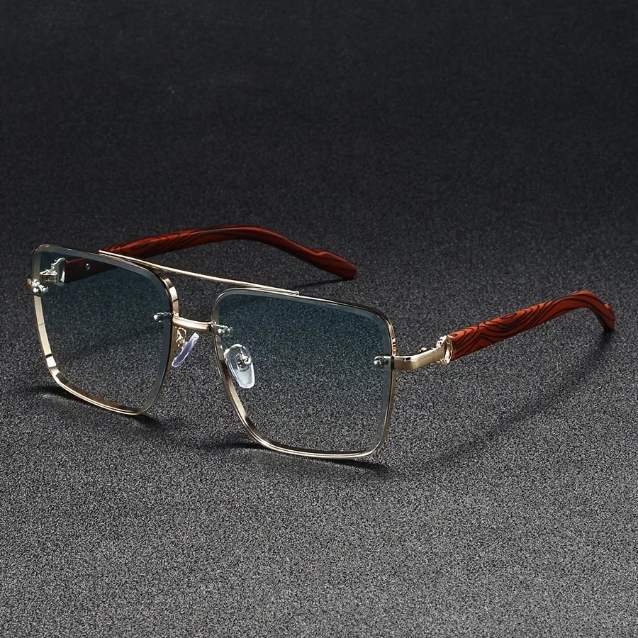 Unisex Wood-Inspired UV400 Sunglasses with black lenses, a versatile and trendy eyewear option