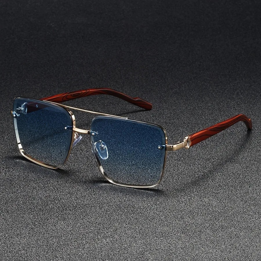 Angled shot of Unisex Wood-Inspired UV400 Sunglasses, showing comfortable fit and durable construction