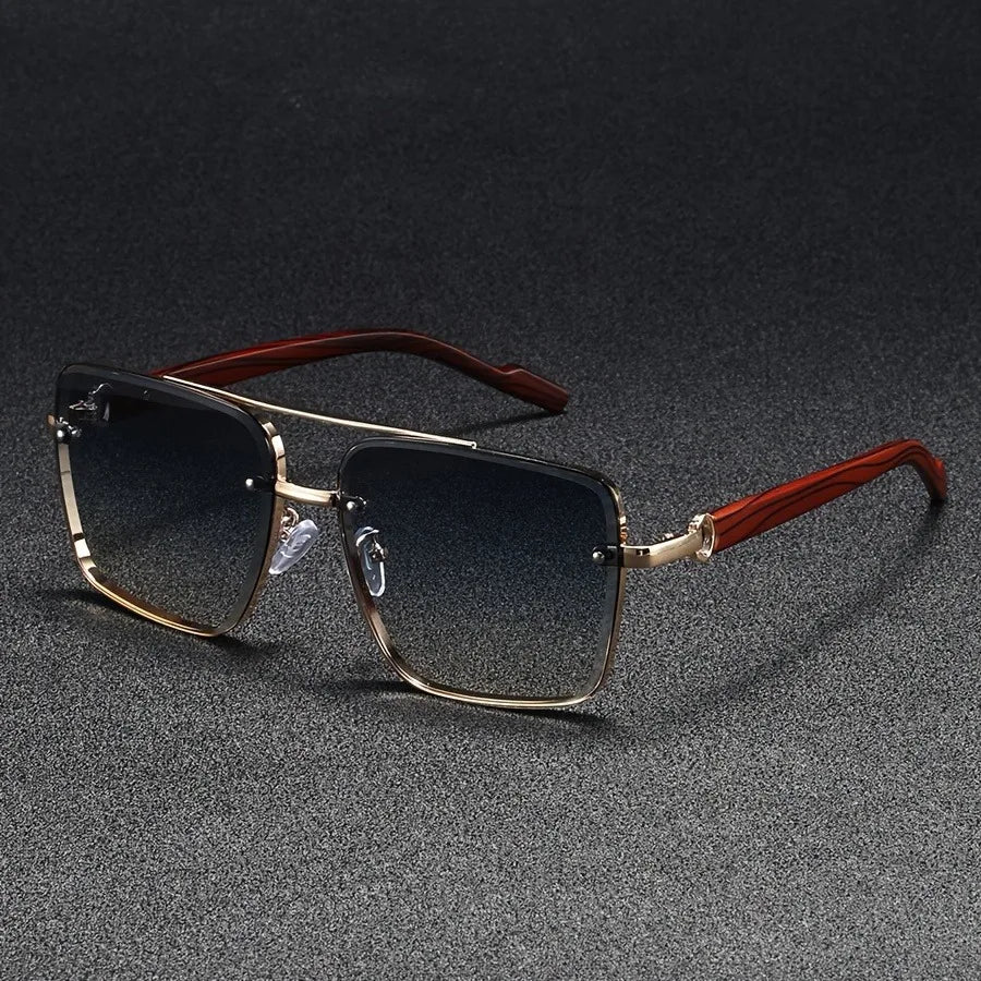 Unisex Wood-Inspired UV400 Sunglasses against a natural background, perfect for outdoor fashion