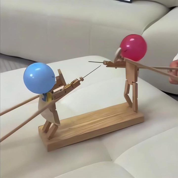 Kids playing Unisex Wooden Balloon Battle Bots Game, enjoying family fun party game