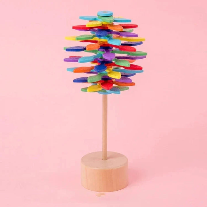Unisex wooden Fibonacci lollipop fidget toy, stress relief & sensory, on a white background