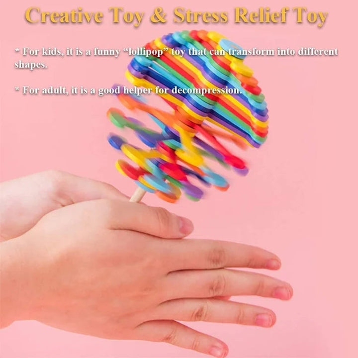 Hand holding a wooden Fibonacci lollipop, used as a stress relief and sensory toy