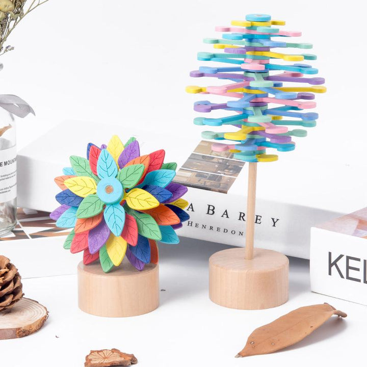 Detailed view of a unisex wooden Fibonacci spiral fidget toy, perfect for desk decor