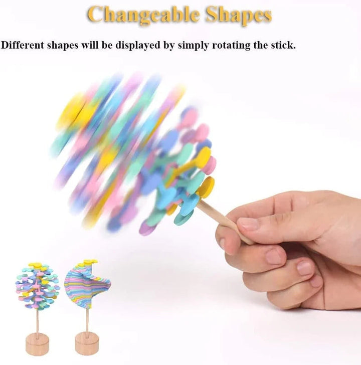 Collection of colorful Fibonacci lollipop fidget toys made of wood, for stress relief