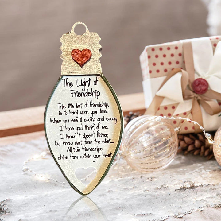 Unisex friendship ornament, natural wood finish, ideal present for your best friend's home