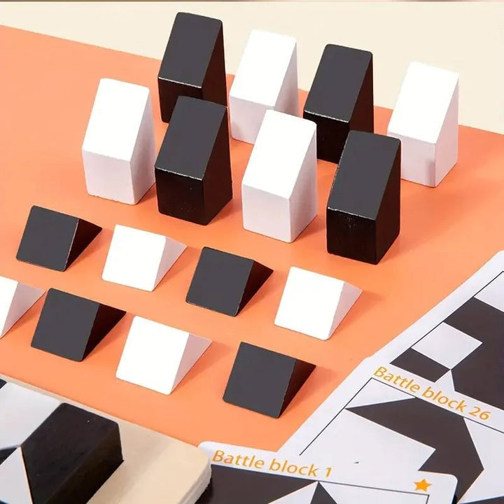Child concentrating on a unisex wooden geometric block puzzle, enhancing problem-solving skills