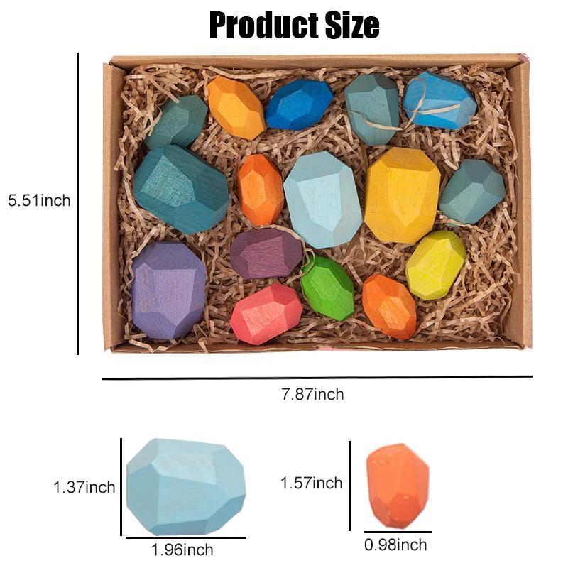 Kids' wooden blocks stacking toy, brightly colored pine wood for balance game