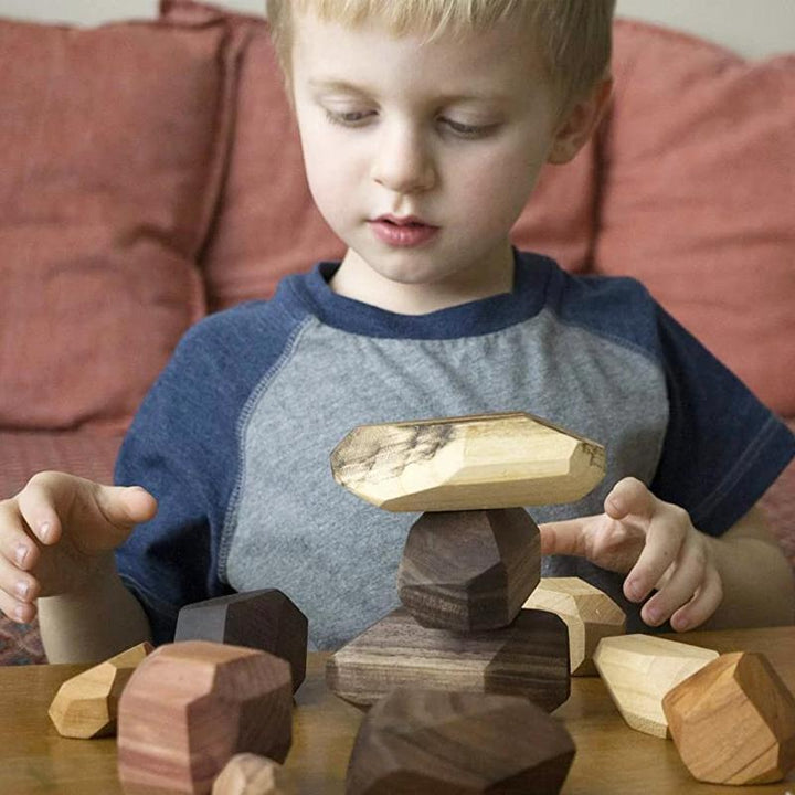 Wooden stacking toy: vibrant, natural pine blocks in different shapes for kids