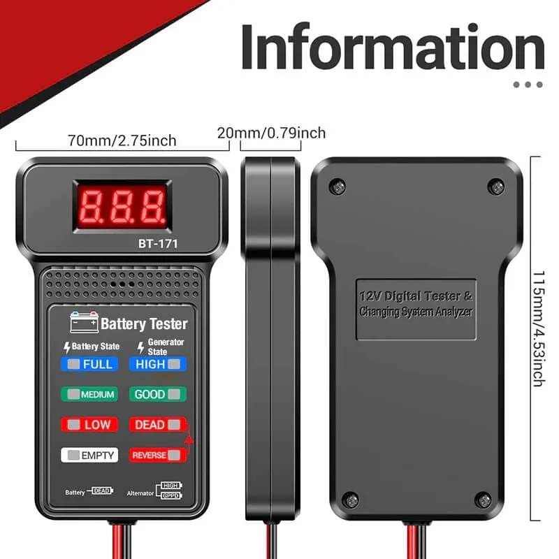 Durable 12V car battery health tester, suitable for all types of vehicle electrical systems, an essential automotive tool.