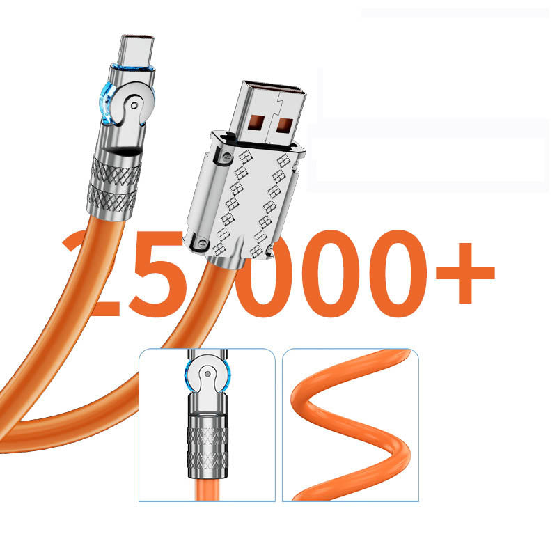 Universal 180° rotating fast charging cable, 120W power delivery for efficient phone charging & data transfer.