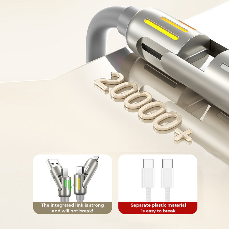 Universal 240W USB C cable laid out to highlight its length and multiple fast charging ends.