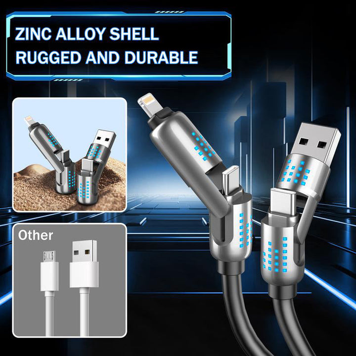Universal 240W USB-C 4-in-1 fast charging cable for multiple devices, durable tech gadget