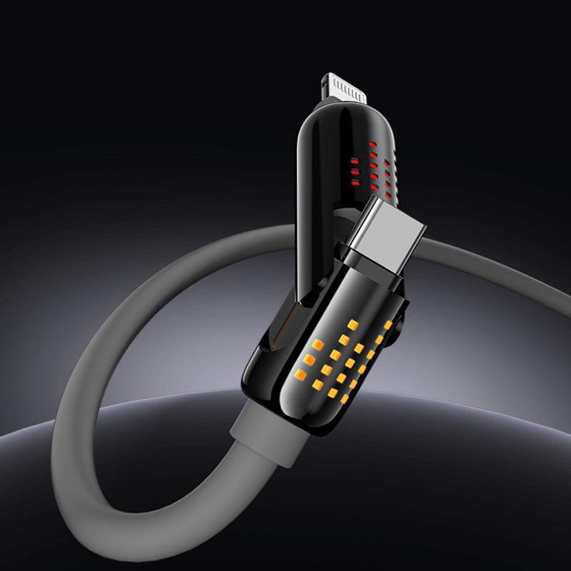 Close-up of the USB-C connector on the 4-in-1 fast charging cable, ensuring secure connection