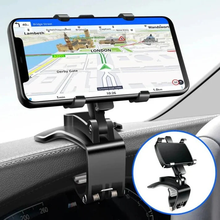 Universal 360° adjustable car phone holder mount for hands-free driving. Secure dashboard mobile accessory.