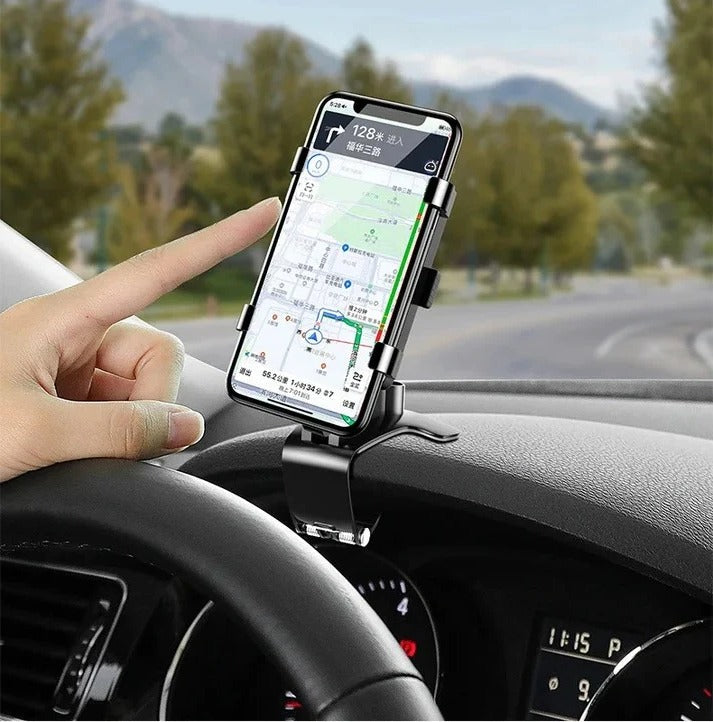 Adjustable 360° rotation car phone mount. Universal holder for safe, hands-free driving & navigation.