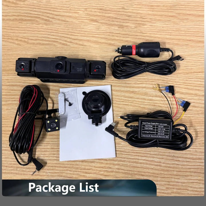 Advanced universal 4-channel WiFi dash cam, providing comprehensive vehicle security with night vision & parking mode.