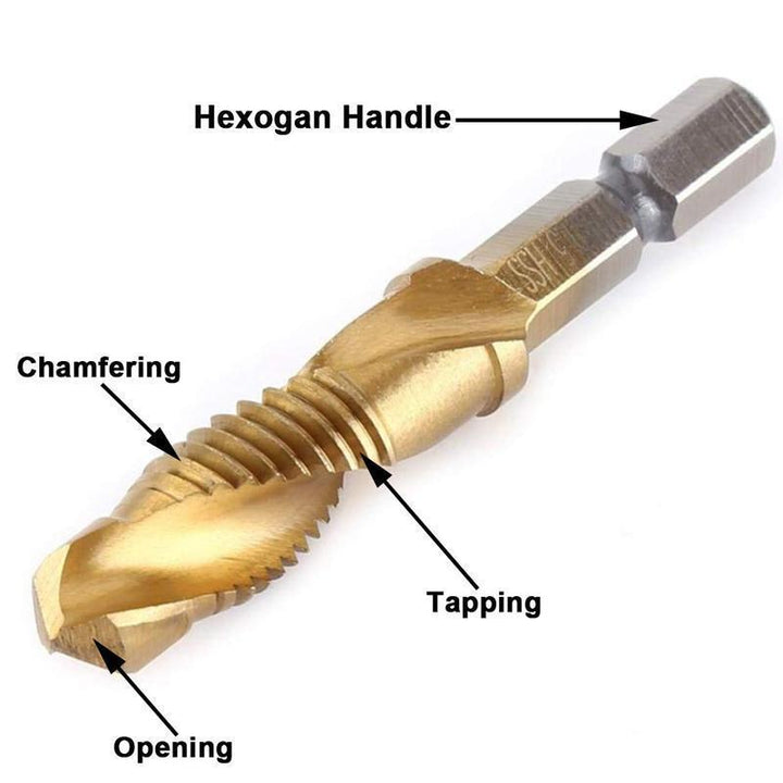 High-speed steel (HSS) 6-piece metric thread tap drill bit set for hand tools