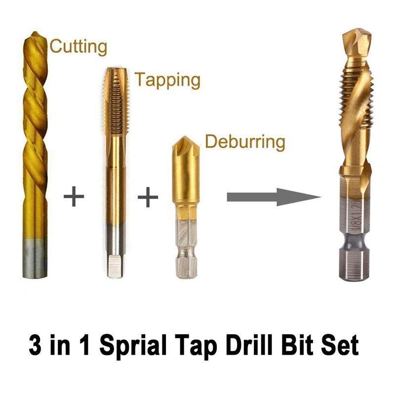 Hex shank drill bits: 6-piece metric thread tap set, essential hand tools for various materials