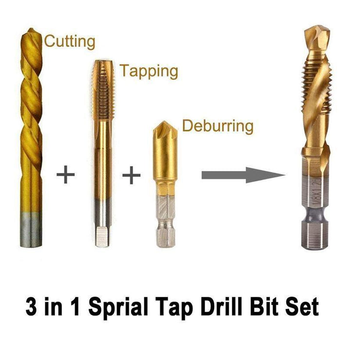 Hex shank drill bits: 6-piece metric thread tap set, essential hand tools for various materials