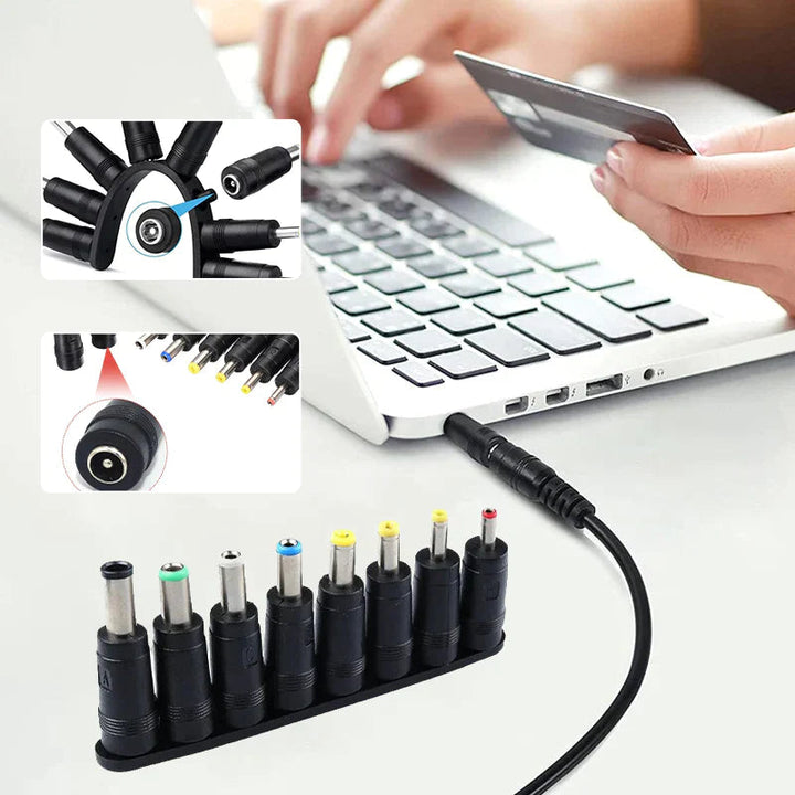 Complete 8-in-1 universal DC power adapter tips kit, ensuring broad compatibility for electronics
