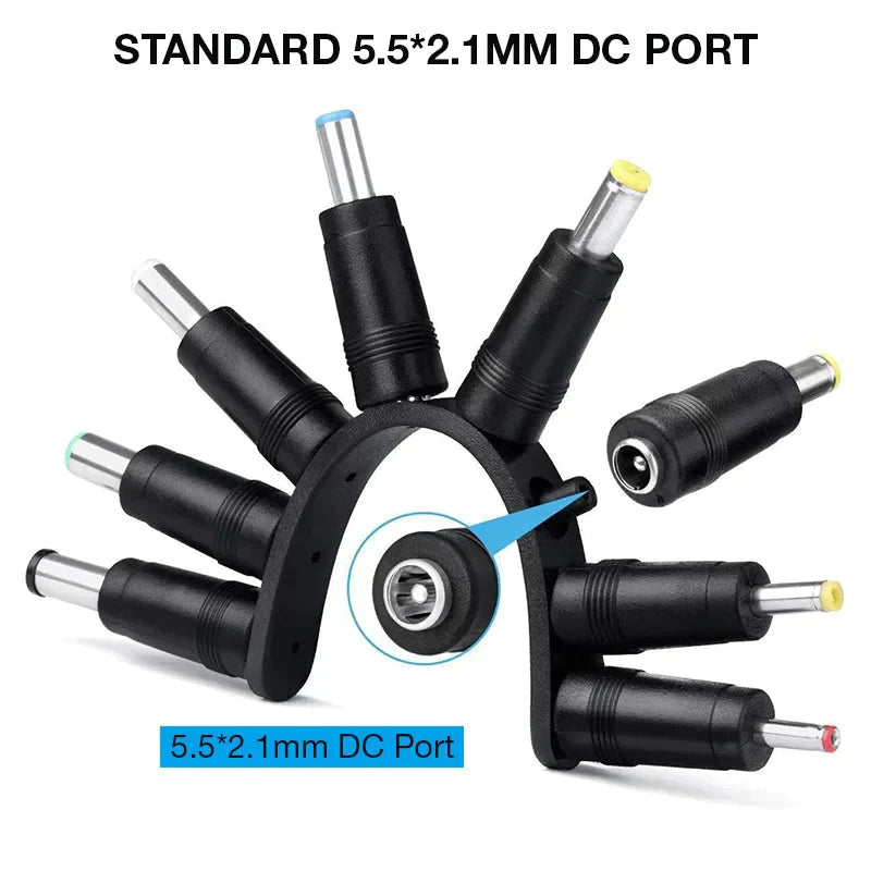 Assorted DC connector tips, 8-in-1 universal power adapter for laptops and electronics tools