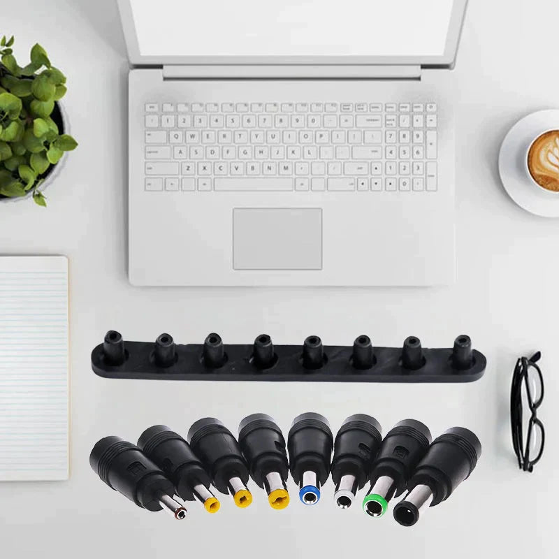 Kit of 8 DC power adapter tips, offering universal compatibility for diverse electronic gadgets