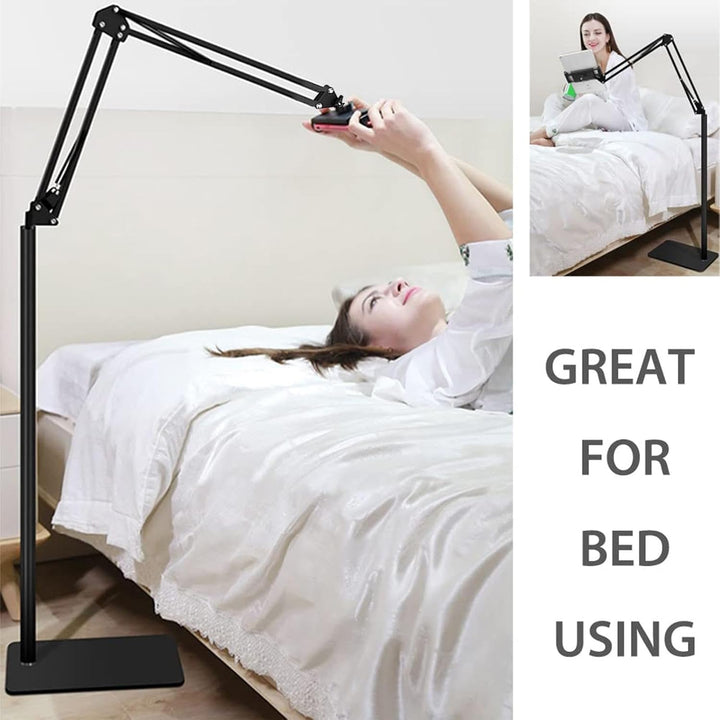 Flexible floor gadget stand for phones & tablets, providing stable, adjustable, and hands-free media enjoyment.