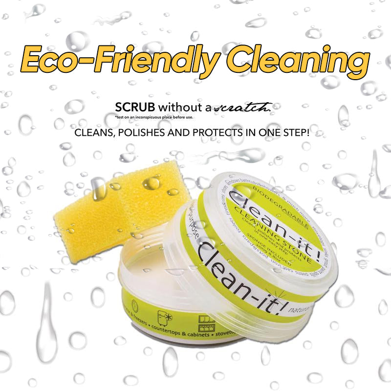 Close-up of Universal All-Natural Cleaning Stone with sponge for multi-surface cleaning
