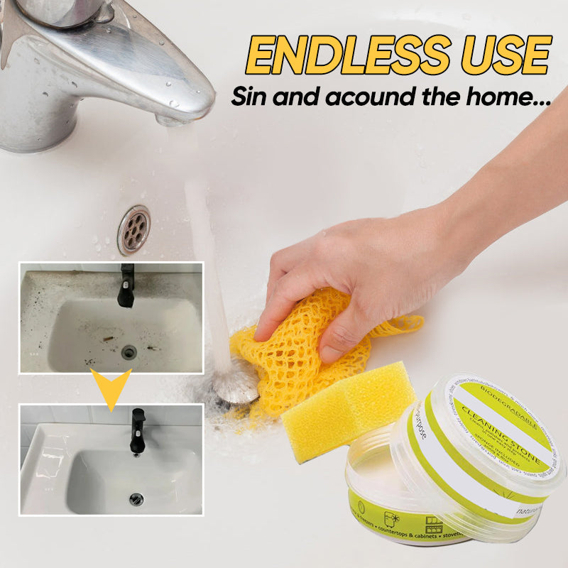 Universal All-Natural Cleaning Stone sitting on a bathroom counter, ready for use, home care